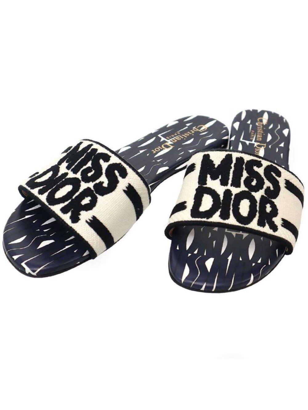 Dior Christian Dway Miss Slide Sandals Navy White 37